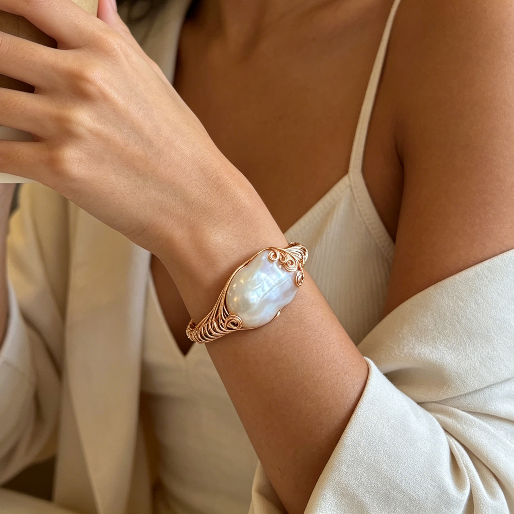 大巴5 Oversized Baroque Pearl Bangle - Image 1