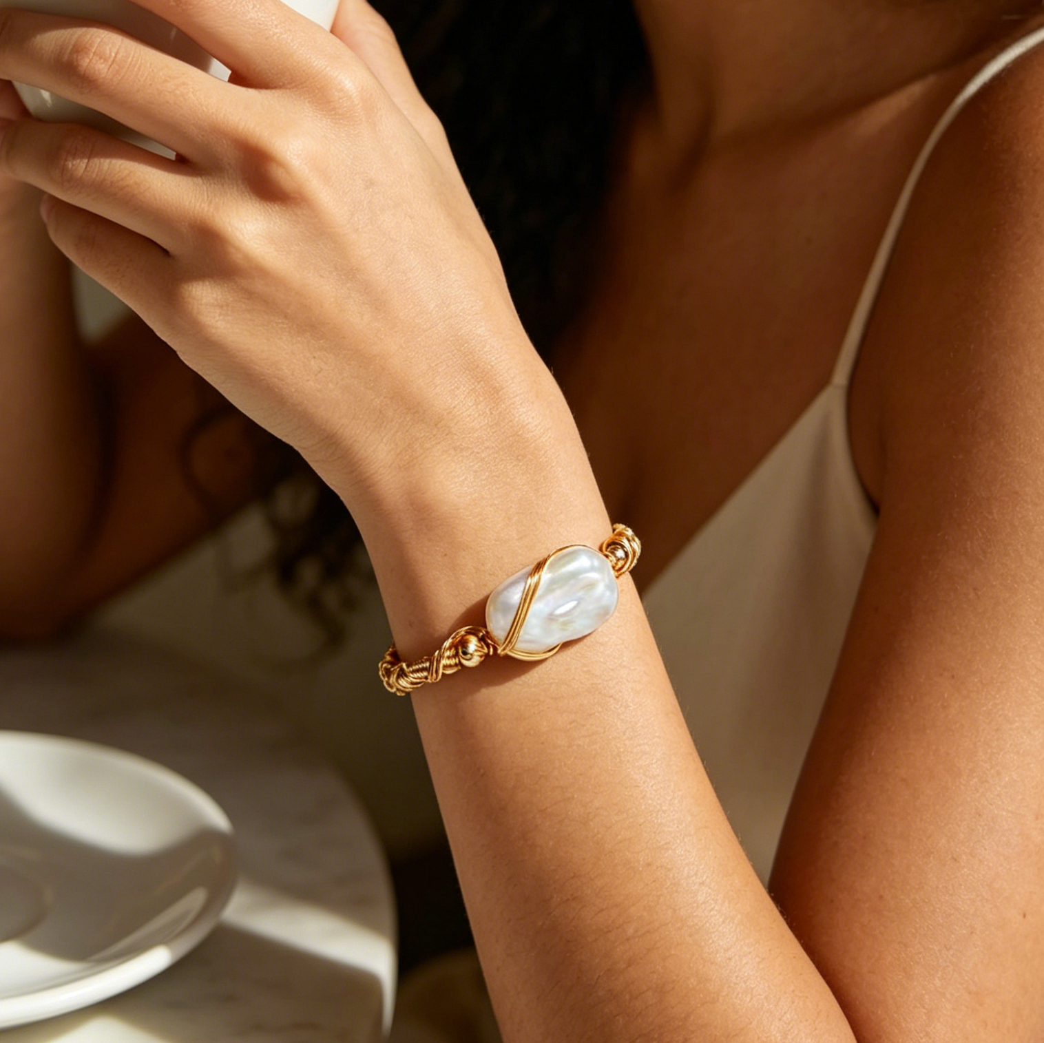 151515 Hand-wound Baroque Pearl Bangle - Image 1