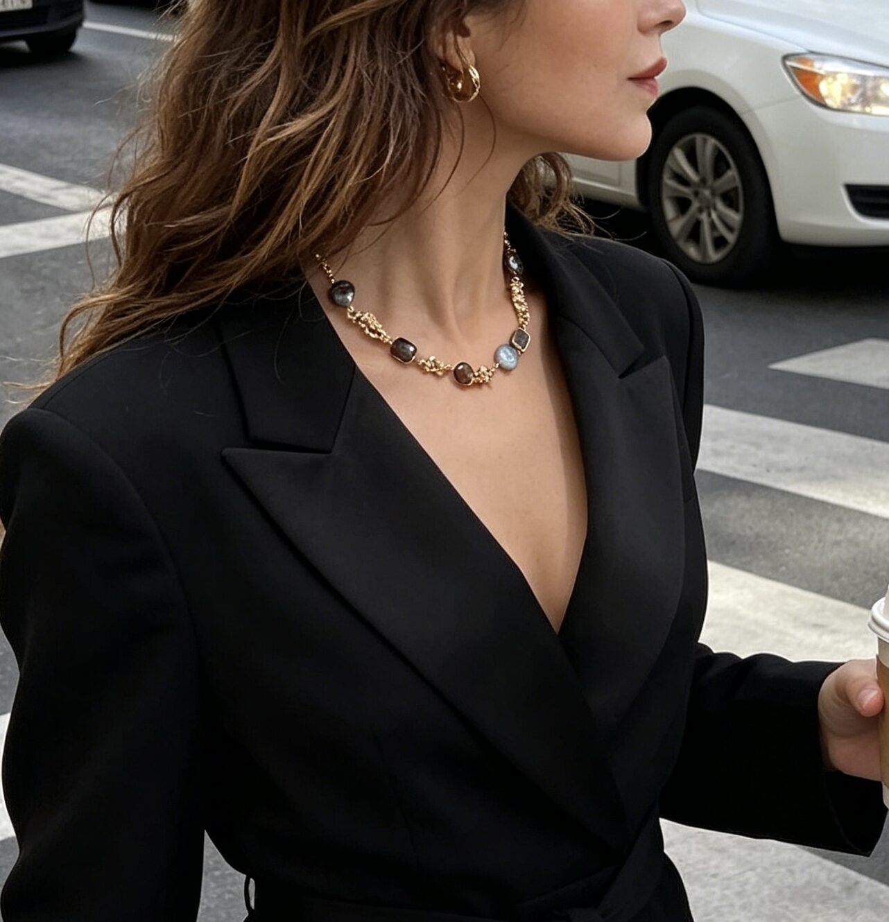 28398458-611E-464C-B63A-BD9D38F3C294 Avocado Tone Baroque Crystal Necklace - Image 1