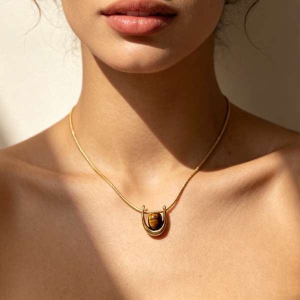 Designer Tiger Eye Stone Inlaid Necklace