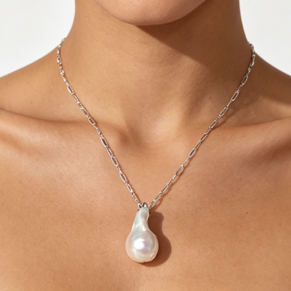 925 Silver Luminous Natural Teardrop Baroque Pearl Necklace